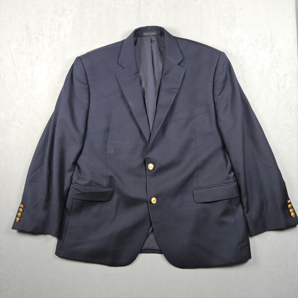 Lauren Ralph Lauren Navy Gold Button Blazer Mens 44S 100% Wool Vented Jacket